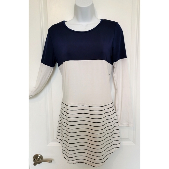 Navy Blue White Nautical Long Sleeve Tunic Top Size Small - Picture 11 of 11